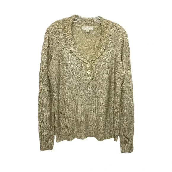 Carolyn Taylor Metallic Shimmer 1/4 Button Pullover Lightweight Knit Sweater - Picture 1 of 6